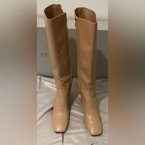 NWT Santoni Women's Tan Boots with orange bottom soles luxury fashion boots